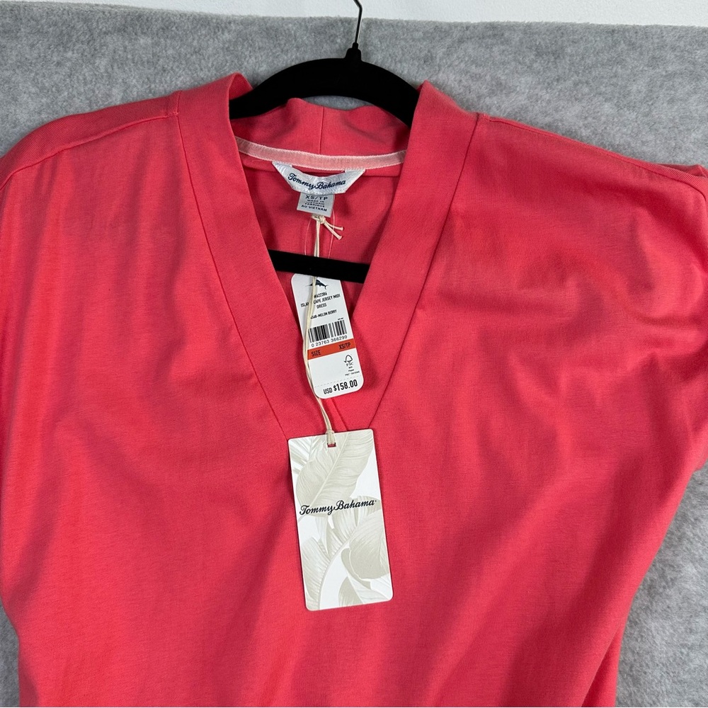 Tommy Bahama Islandscape Jersey Midi Dress NWT Melon Berry V Neck Pockets XS - Picture 10 of 16